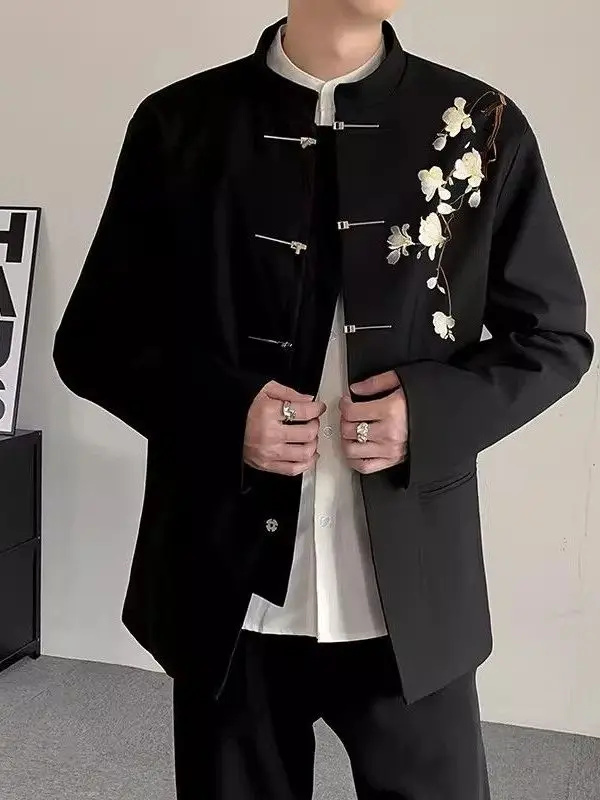 

New Chinese Sle Heavy Embroidery Plum Blossom Men's Suiting Jaet Spring Autumn Faion Urban Men's Western Suit Trendy