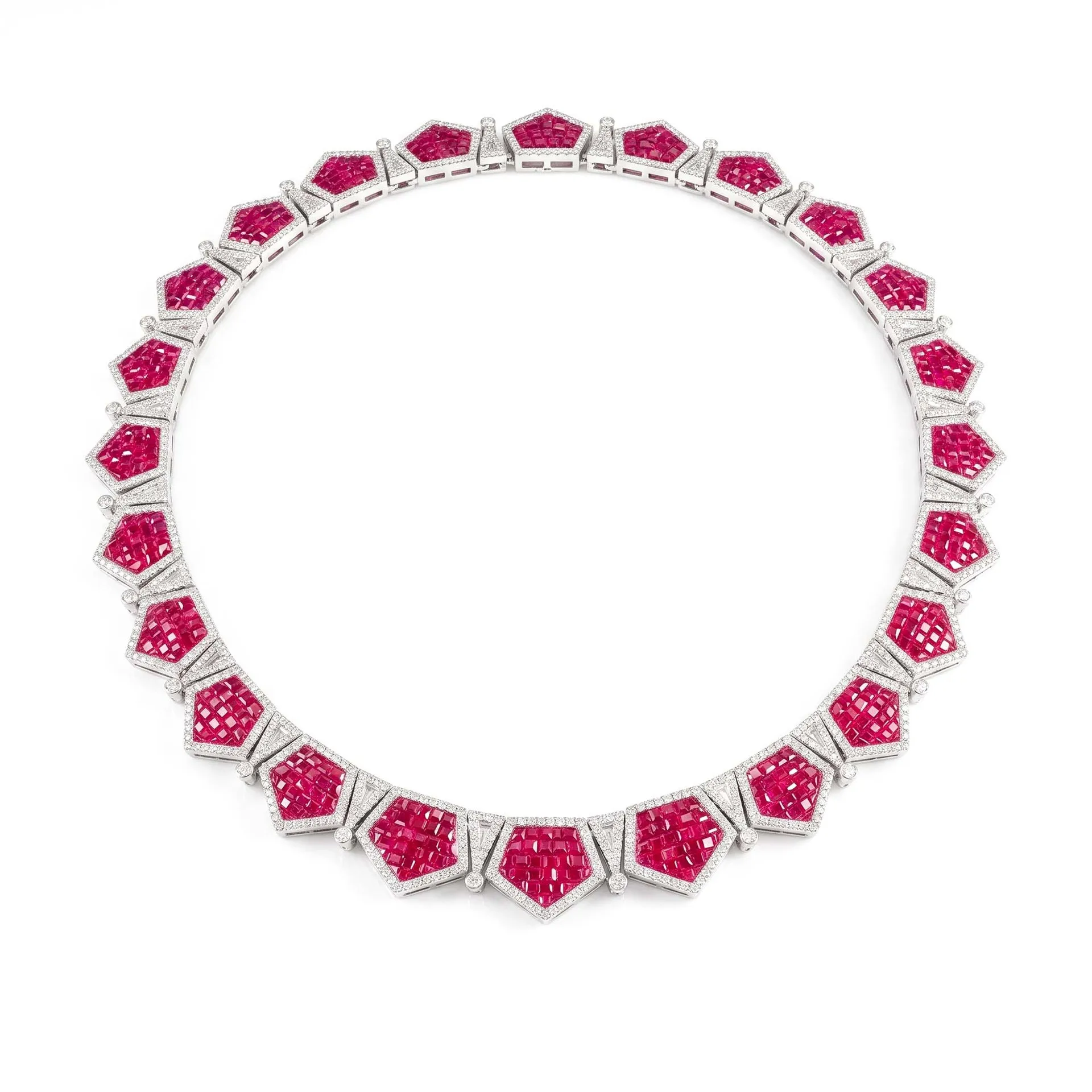 KQDANCE Luxury New Invisible Setting Lab Grown Ruby Gemstone Geometric Necklace With Red Stone For Wedding Party Jewelry