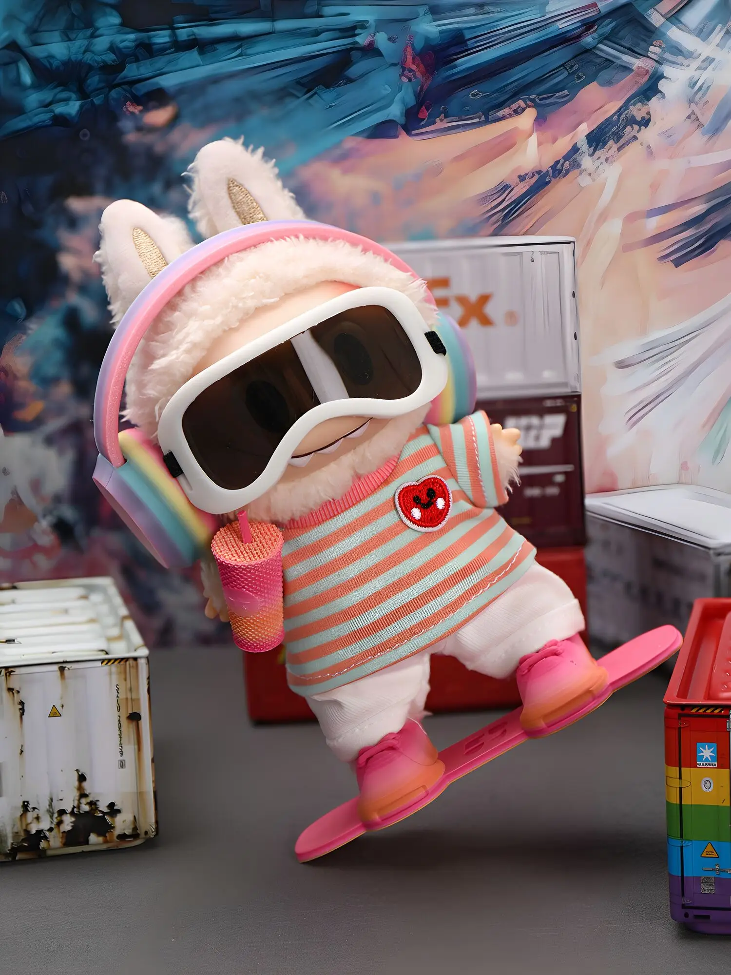

Original Design Labubu 17cm Doll clothes Designer 3D Printed Rainbow Snowboard Outfit Clothes