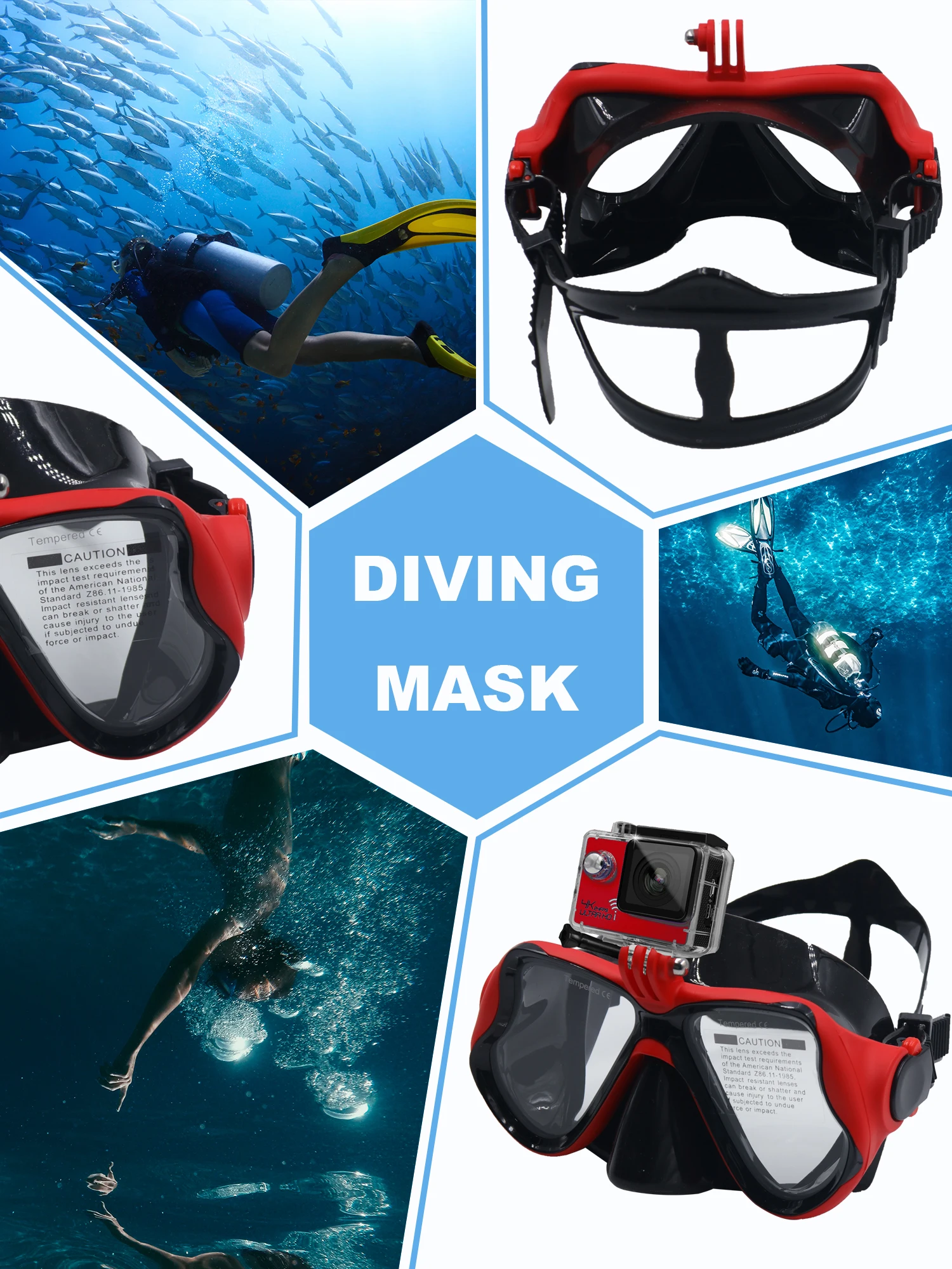 Masker selam Snorkeling Anti kabut, Set masker selam Scuba Anti kabut, pemegang kamera olahraga bawah air untuk kacamata renang Gopro, tabung kering