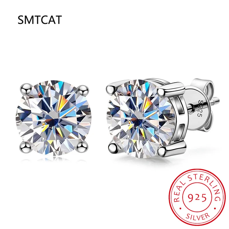 100% 925 Sterling Silver Real 2 Carat 8mm Moissanite Four Claws Stud Earrings For Women Sparkling Wedding Fine Jewelry