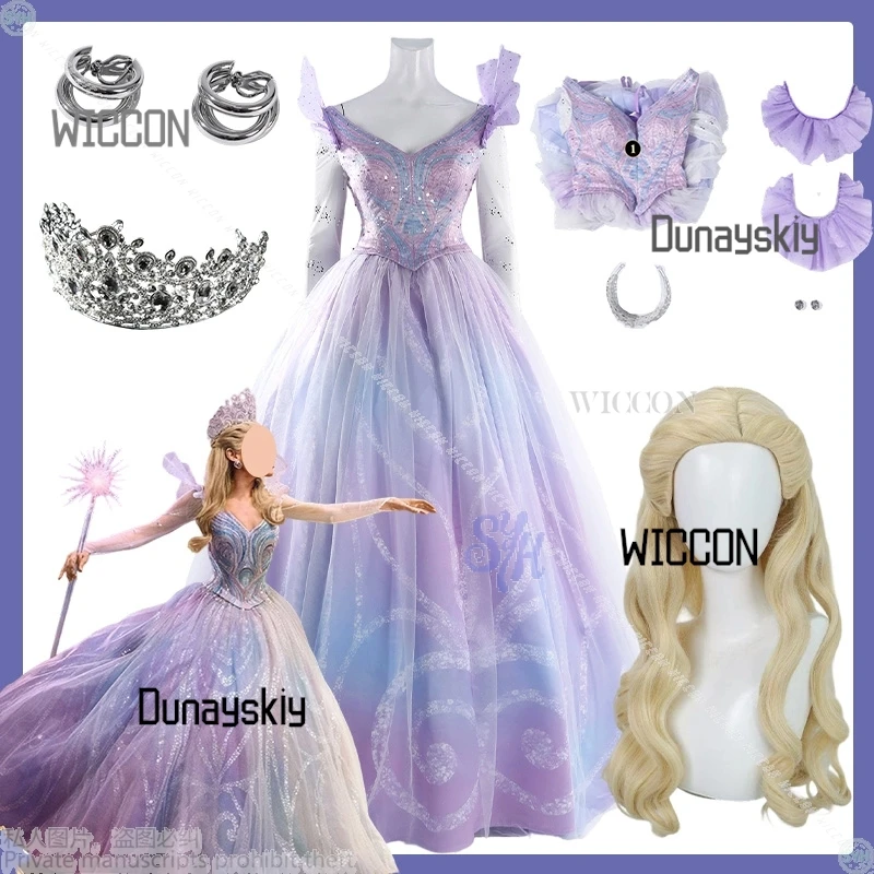 

Магазин Willow Cos, Glinda, костюм для косплея из фильма Wickedd 2, синий, фиолетовый, с градиентом, в стиле фэнтези, кружево принцессы, длинная милая Лолита, Хэллоуин