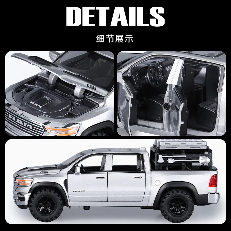 1:32 Ram 1500 TRX Mammoth Pickup Truck Toy Car Miniature Diecast Off Road Vehicle Model Pull Back Sound Light Collection Gift view 4