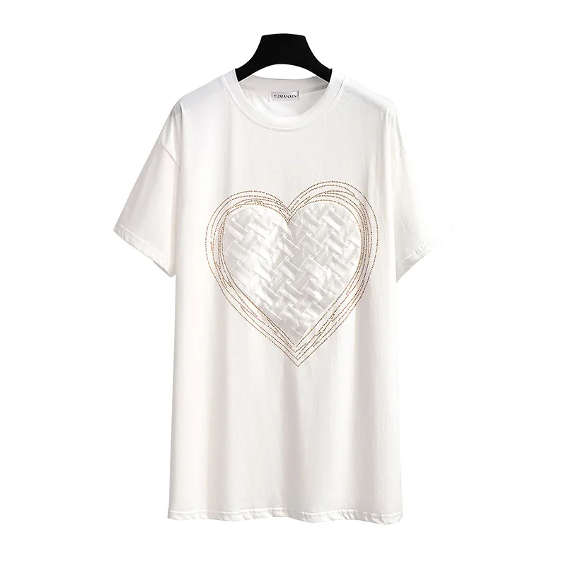 New 2022 Summer Plus Size Tops For Women Large Size Short Sleeve Loose White Cotton Heart-shap T-shirt 4XL 5XL 6XL 7XL 8XL 9XL