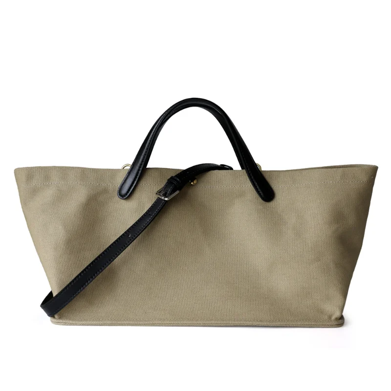 

Женская сумка-тоут из канваса и кожи во французском стиле, из натуральной кожи, нишевая сумка через плечо, женская вместительная повседневная сумка для поездок на работу