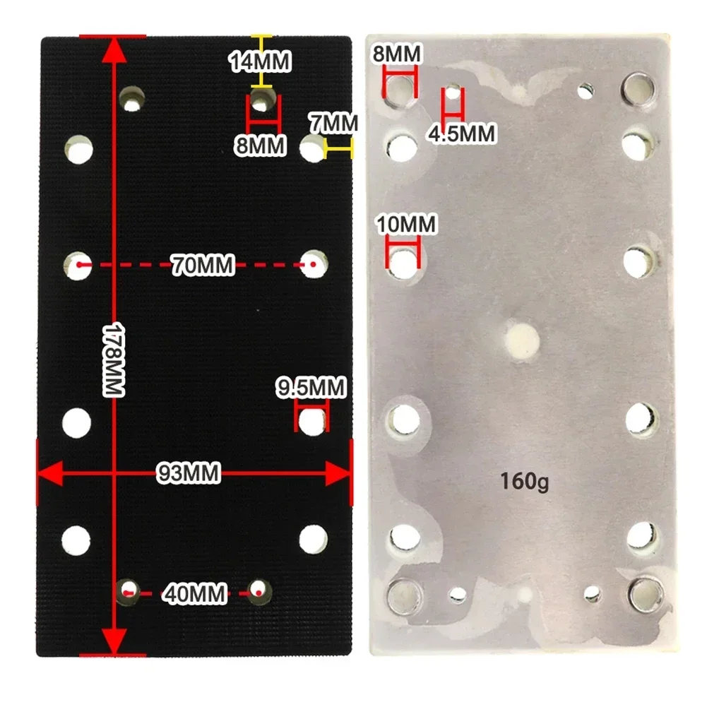 Imagem -06 - Bloco de Apoio Quadrado com Gancho e Laço Almofadas de Lixa para Lixadeira Rs300 Eq-plus Lrs 93 Ferramentas Polidoras Elétricas 178x93 mm 12 Furos