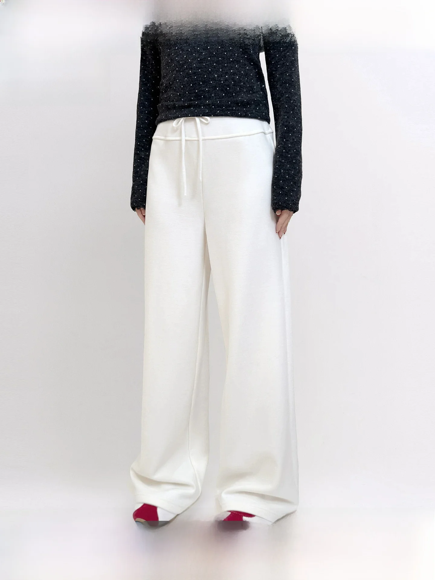 

Fano High Waist Wide Leg Sweatpants Women's Casual Pants Drawstring Knitted Loose Fit Summer New Style Korean Style Commute