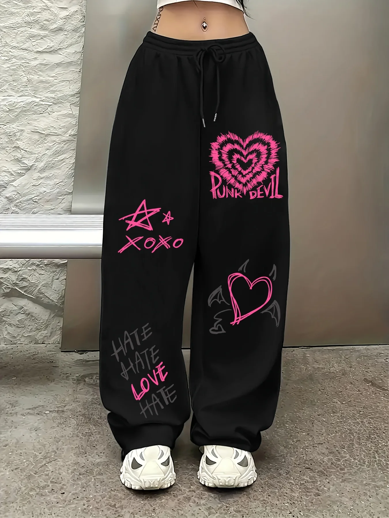 

Autumn/Winter Vintage Y2K Printed American Pants Loose Sports Pants Hot Girl Trendy Men Hip Hop Gothic Drawstring Casual Pants