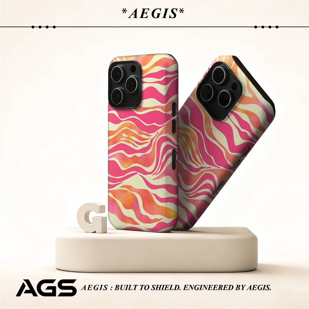 Rosa-orangefarbene Wellen-Streifen-Handyhülle für magnetische Handyhülle für iPhone 17 16 15 14 13 Pro Max Plus, einzelne doppelschichtige robuste Hülle