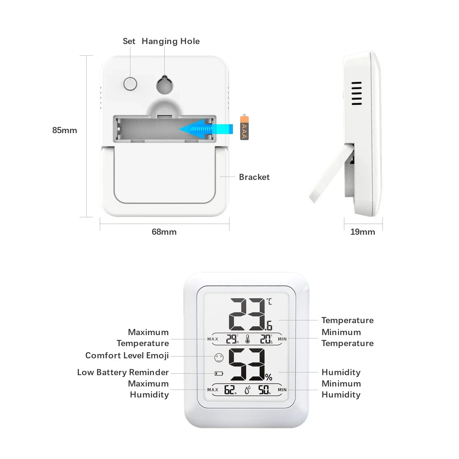 Nouveau thermomètre et hygromètre numérique électronique d'intérieur concis, température et humidité