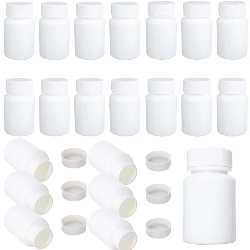 30Pcs 15ML-100ML Portable Empty White Plastic Medical Pill Bottles With Lids Tablets Capsule Solid Powder Organizer Containers