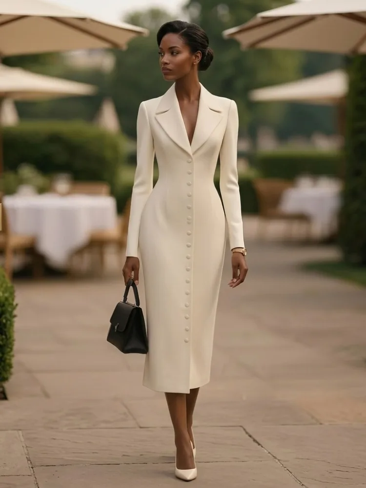 Modigirl Spring Fall Formal Midi Dresses Outerwear Women 2025 Long Sleeves Urban Elegant Bodycon Dresses Ladies French Clothes S791560bd8160431ba8507ed28f586701X