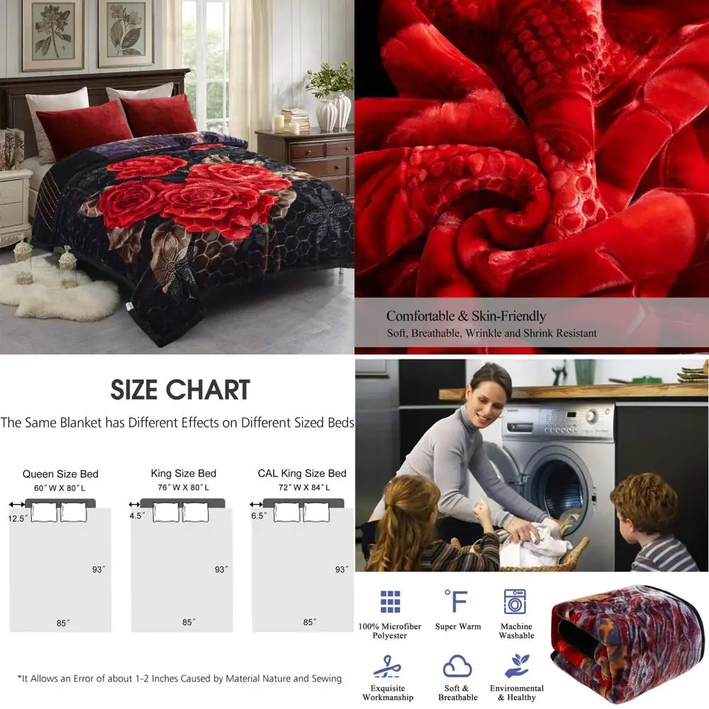 

King Size Plush Black Floral Mink Blanket, 87 x 94, 10.5 lbs, Warm 2 Ply Fleece