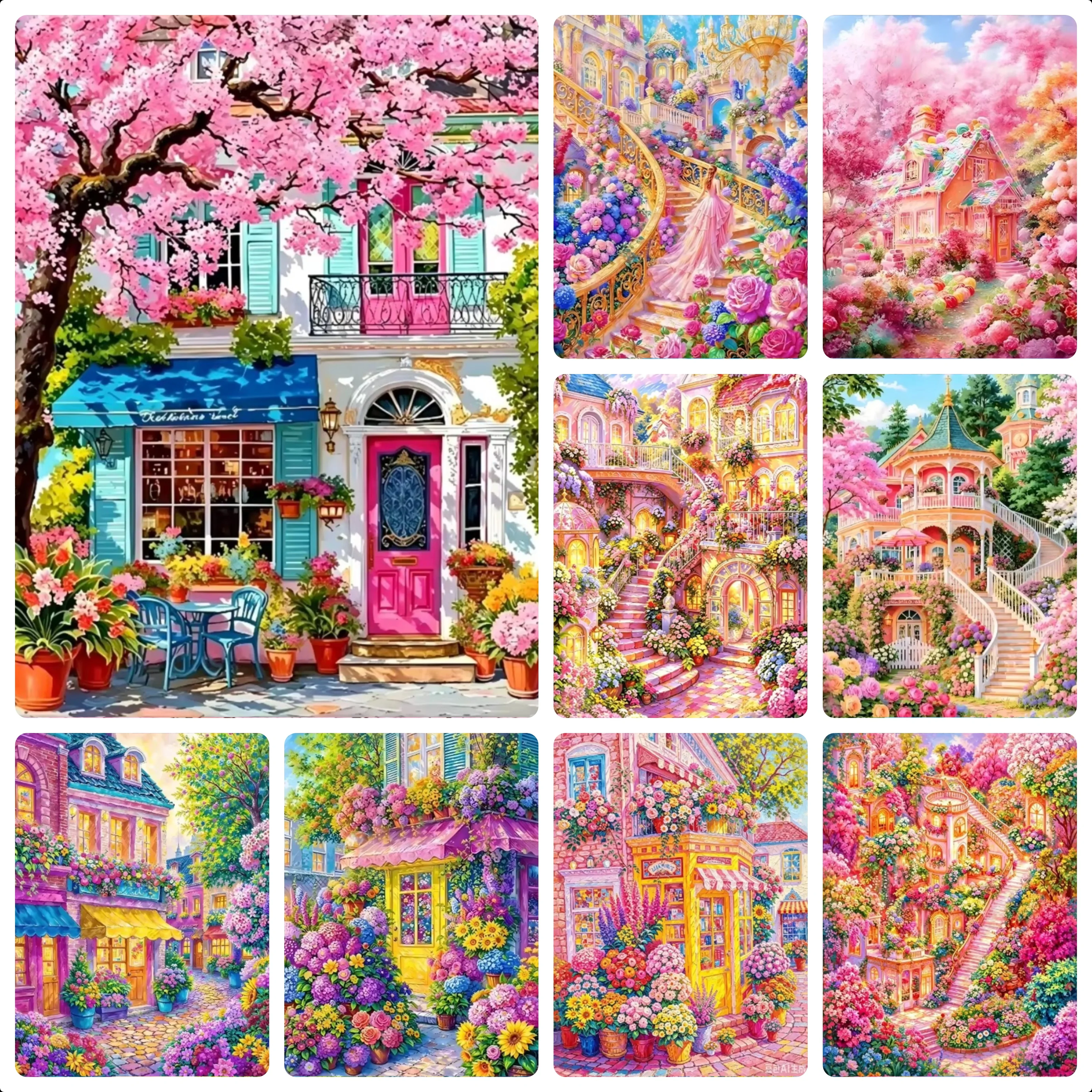 Fantasy Colorful Floral Town Fairytale House Jigsaw Puzzles 500/1000/1200/2000PCS Handmade Art Exquisite Home Dec Gift No Frame