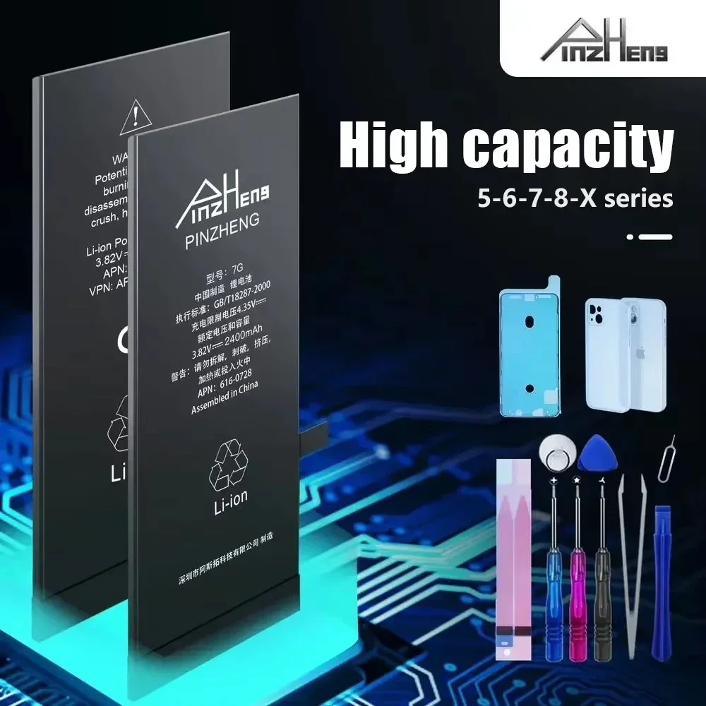 PINZHENG Real High Capacity Battery For iPhone 8 Plus SE 5S 6 6S 7 X Phone Replacement Batteries Warranty One Year With Tools