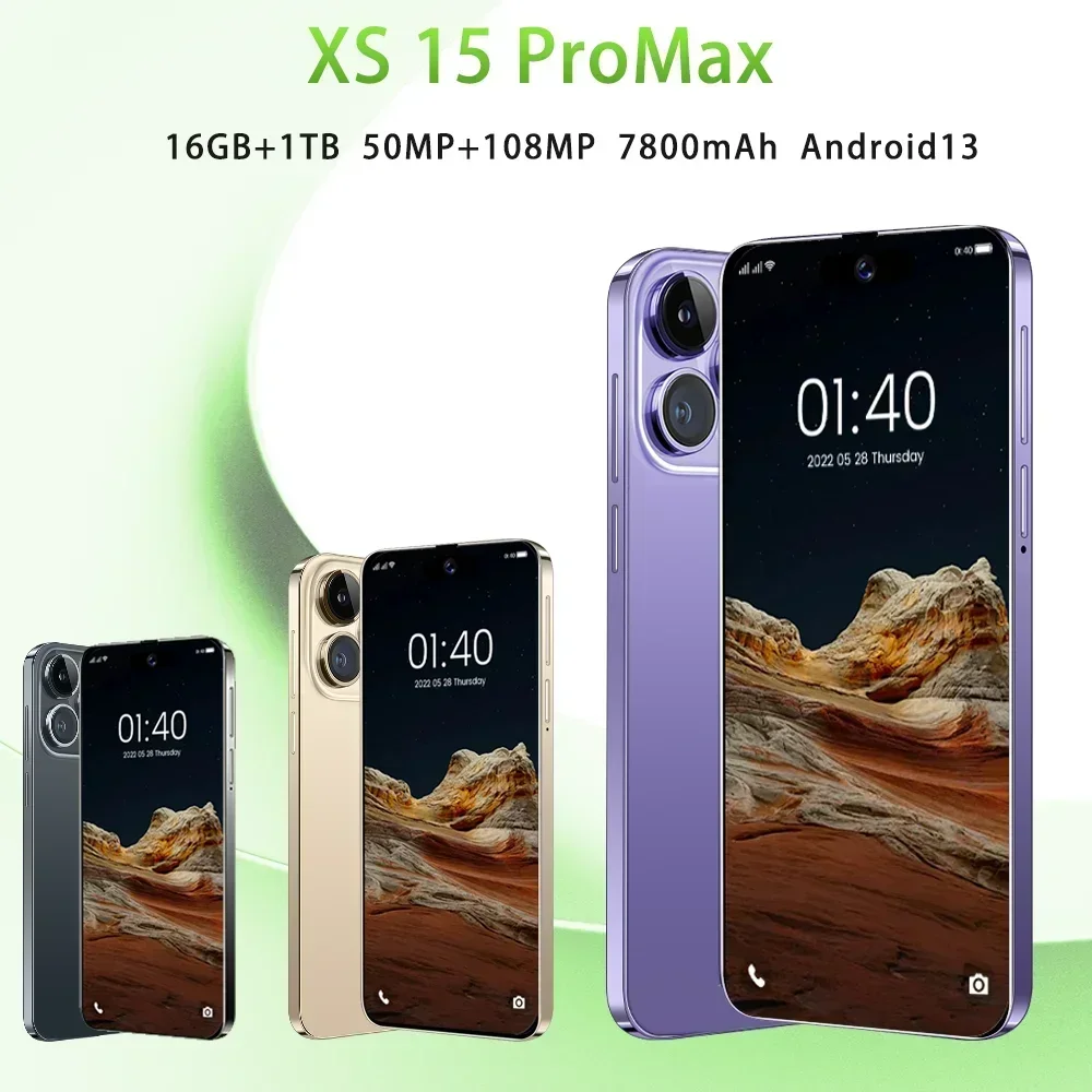 브랜드 스마트폰용 오리지널 풀 스크린 휴대폰 글로벌 버전, XS15 프로 맥스, 4G, 5G, 7800mAh, 7.3 인치, 신제품