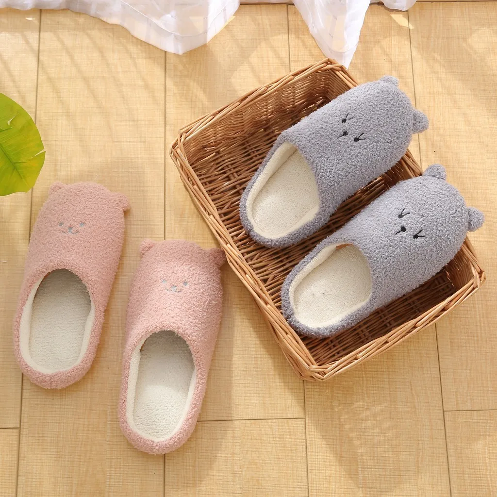 Winter Warm Plush Slippers Women Non-Slip Indoor Home Fur Slipper Shoes Cute Silent Slides Bedroom Flat Floor Shoes For Couple