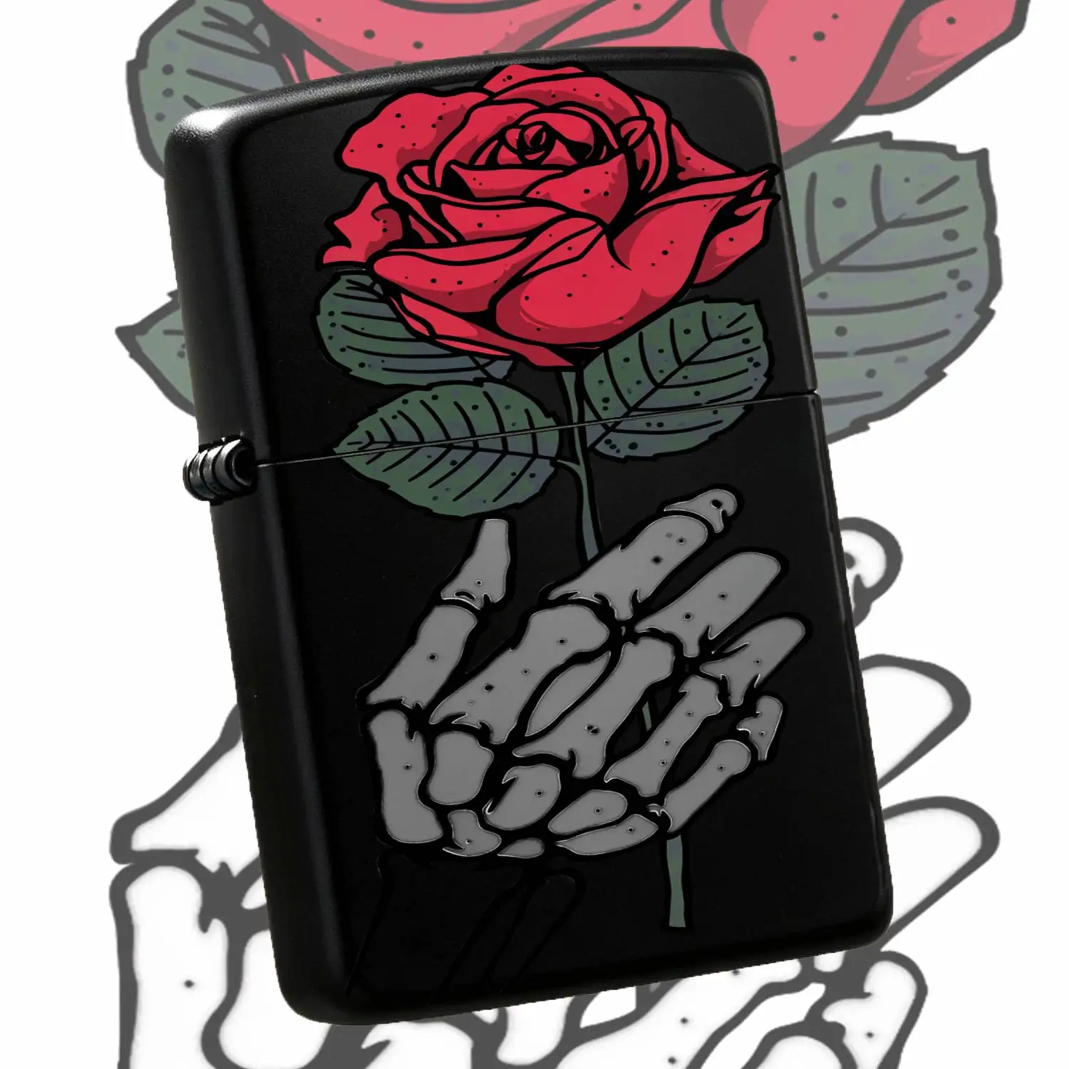 Retro Aesthetic Skeleton Hand Holding Red Rose Decorative Lighter, Trendy Creative Portable Accessory, Delicate Unique Pattern, Perfect For Daily Use, Gatherings, Gifting To Friends And Family, Fits Various Scenarios As A Humorous And Inter