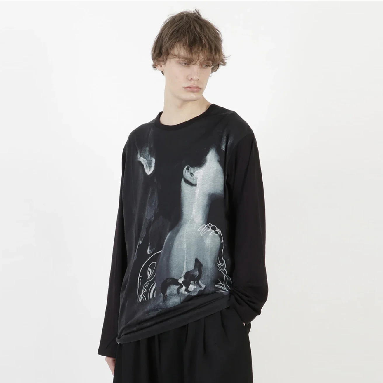 تي شيرت YOJI OOAK بتصميم ياباني مخصص بأكمام طويلة مطبوع بأكمام طويلة وقلنسوة كاجوال على طراز ياماموتو القديم #1