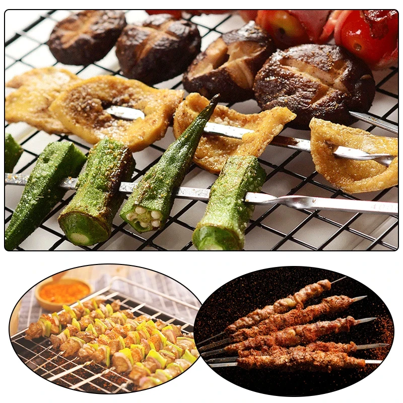 5-20Pcs Stainless Steel Barbecue Skewer Reusable BBQ Kebab Skewers  for Outdoor Camping Picnic Tools Cooking Tools