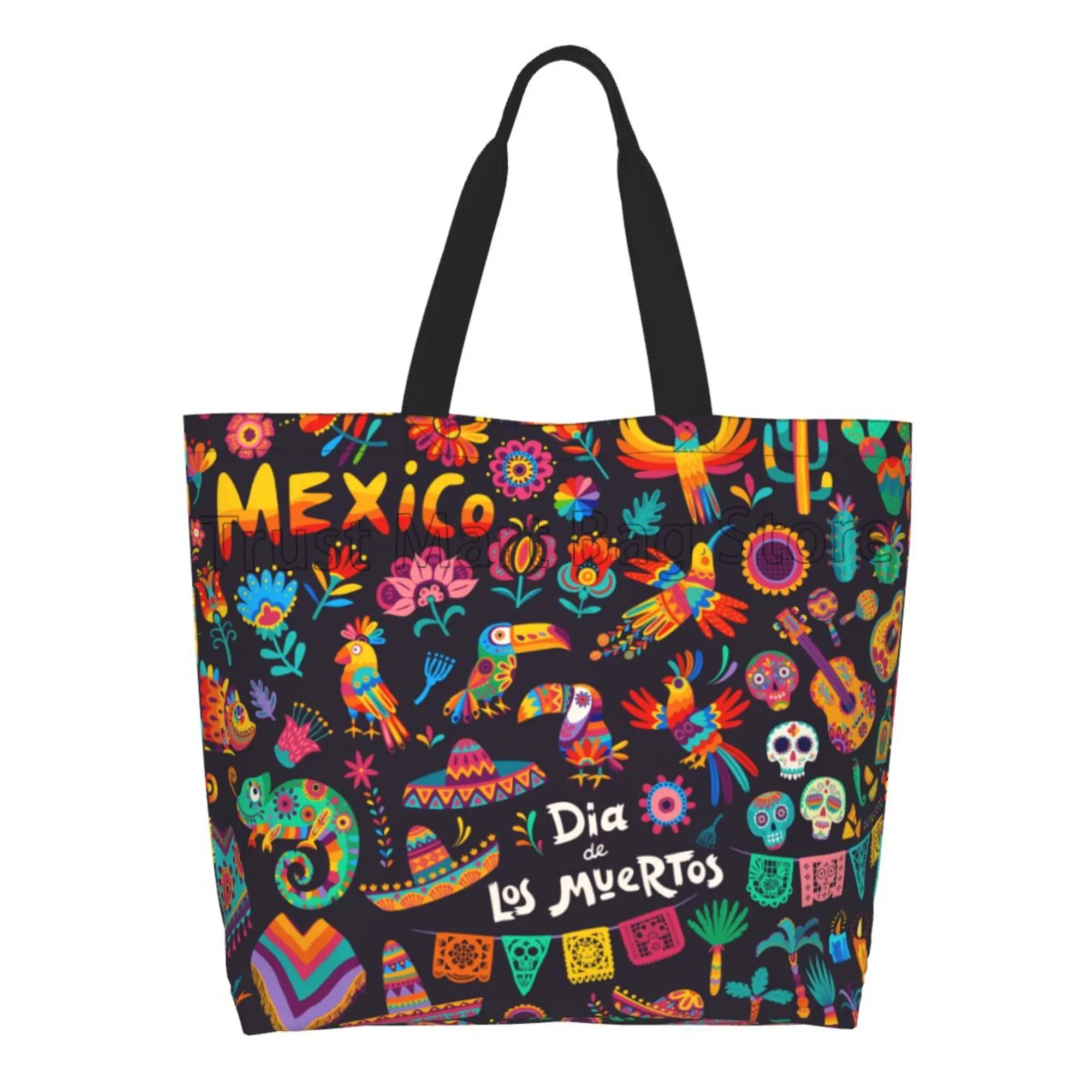 Day of The Dead Large Capacity Tote Bag Women Shoulder Bag Handbag Mexican Dia De Los Muertos Reusable Shopping Grocery Bag