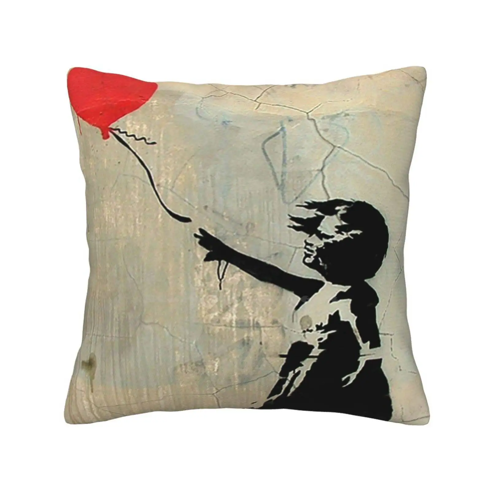 Banksy Red Heart Balloon Fashion Sofa Throw Pillow Cover Pillowcase Red Heart Ballon Girl Cute Graffiti Urban Banksy