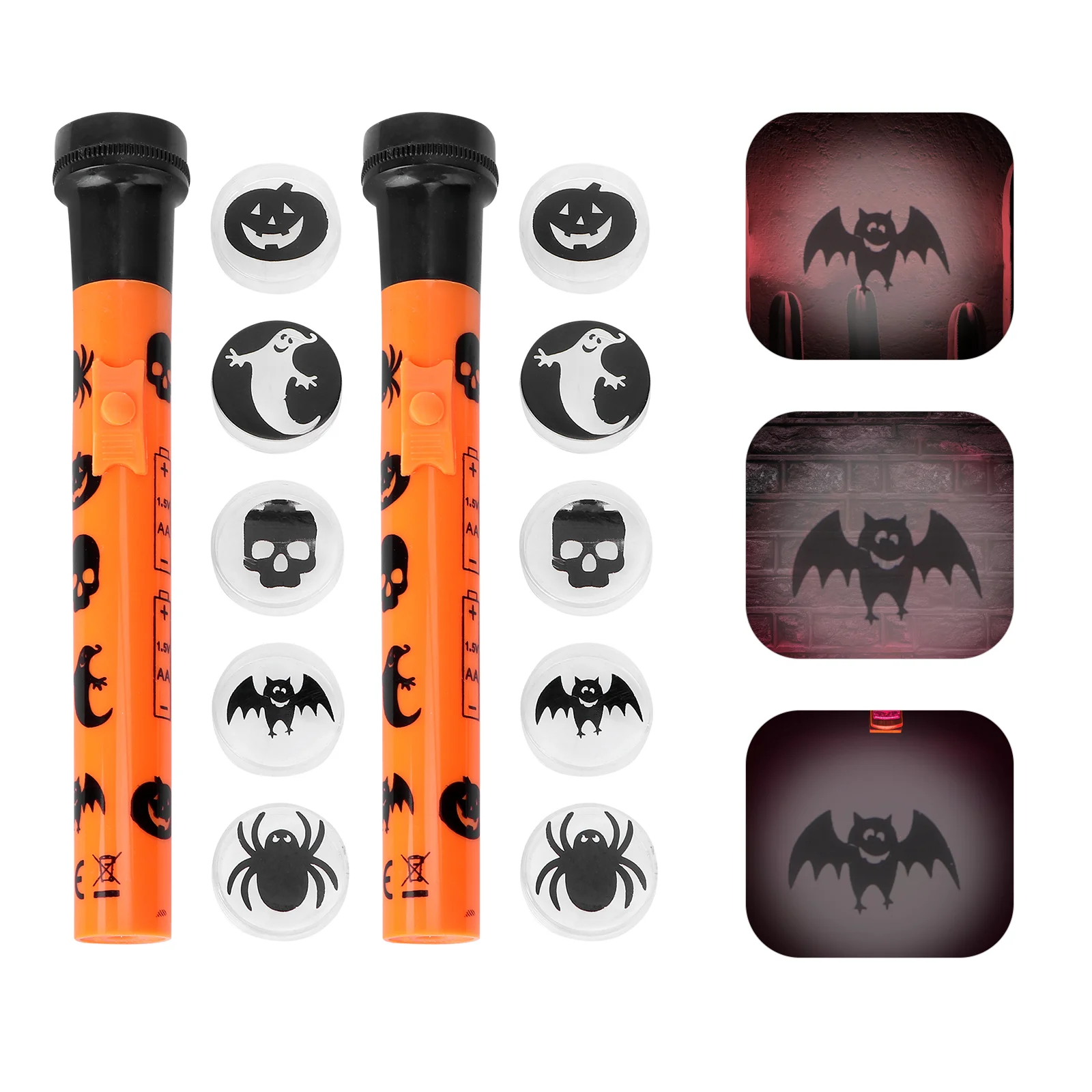 2 Sets Pumpkin Ghost Pattern Flashlight Halloweenn Arctorch Security Lamp Projector