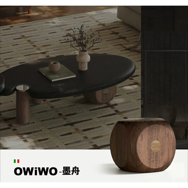 Medieval style coffee table, living room wabi-sabi style retro high-end atmospheric design oval ink boat coffee table