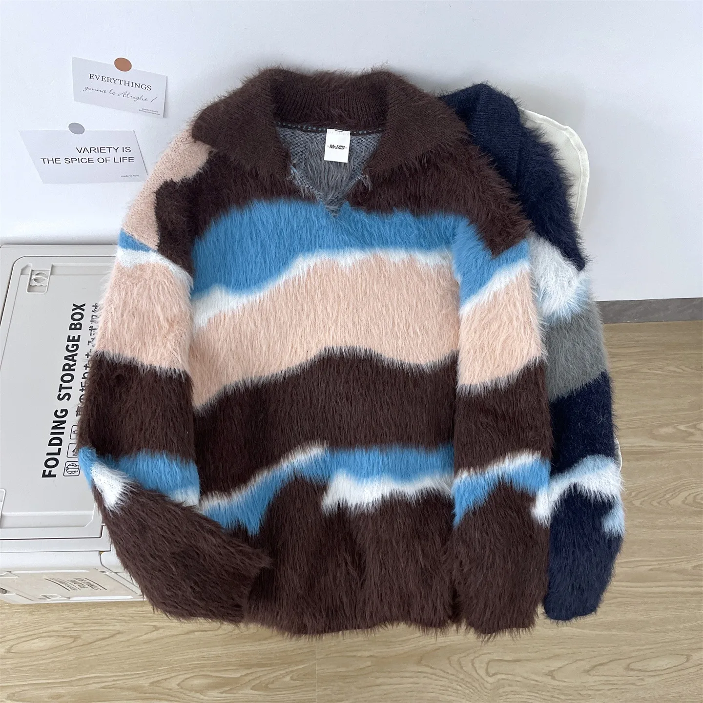 

Свитер в полоску с воротником, мужской зимний вязаный свитер, модный брендовый дизайн, пуловер, топ