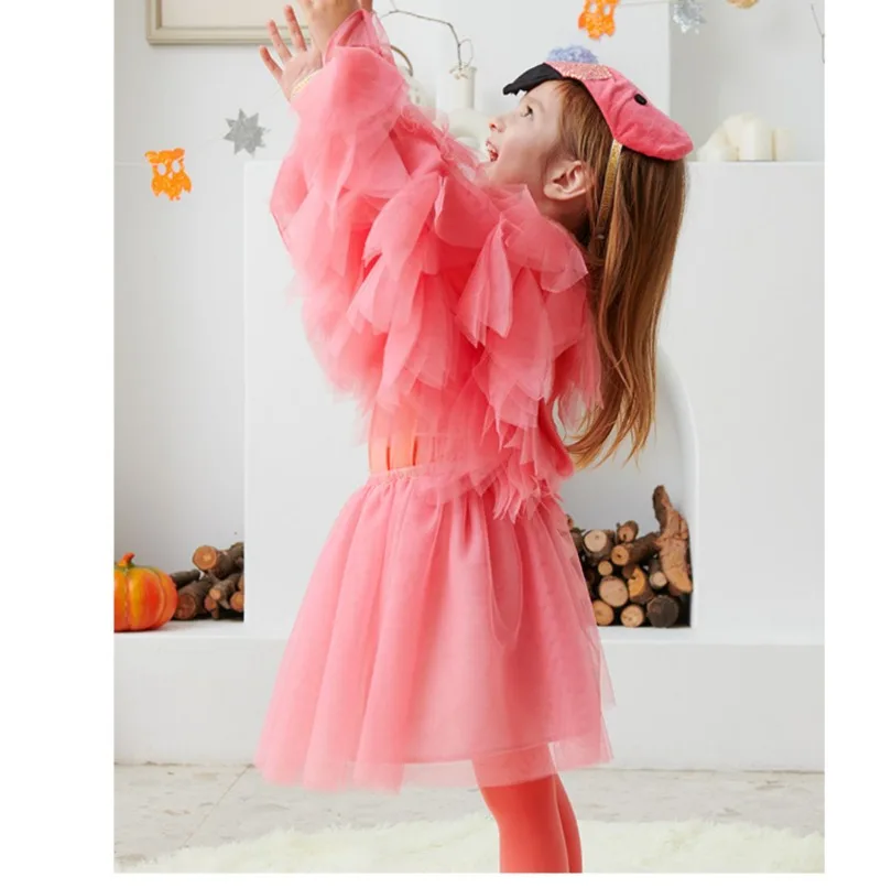 New Girls Flamingo Cloak Sweet Fancy Dress Animal Cosplay Costumes Children Toddler Purim Cosplay Kids Birthday Party Clothing