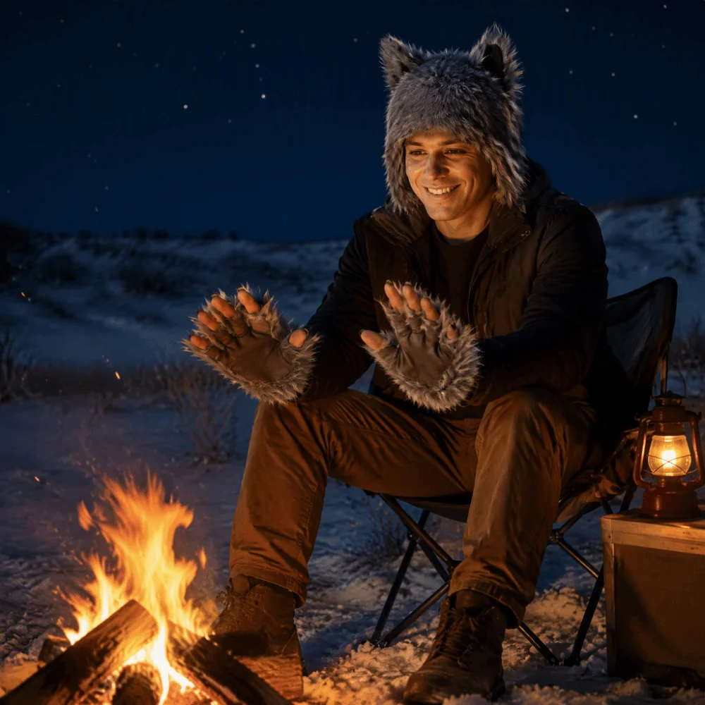 Holiday Grey Wolf Paw Cosplay Set Fluffy Texture Animal Werewolf Paw Mitten Faux Fur Cosplay Wolf Claws for Women Men