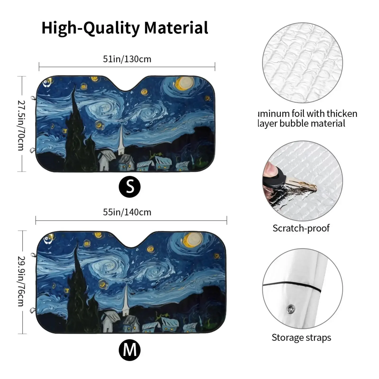 Van Gogh The Starry Night Custom Print Car Windshield Sunshade Universal Fits Most Cars Accessories for SUV Van Vehicle