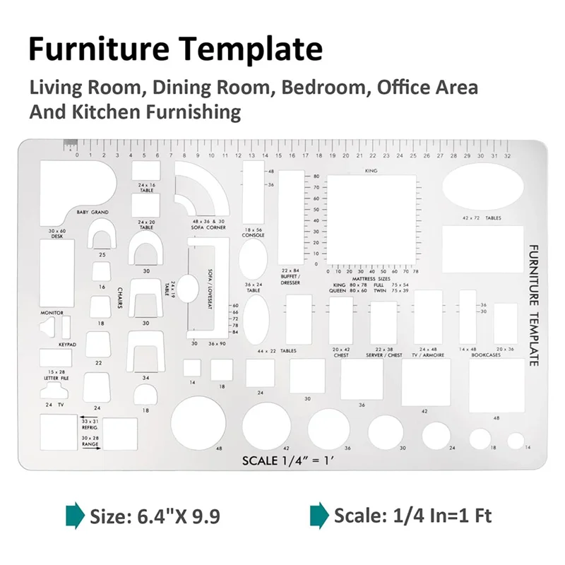 T98C-Drafting Tools And Ruler Shapes For Architecture - Set Of 3 For House Plan Furniture Kitchen, Building, Interior Design