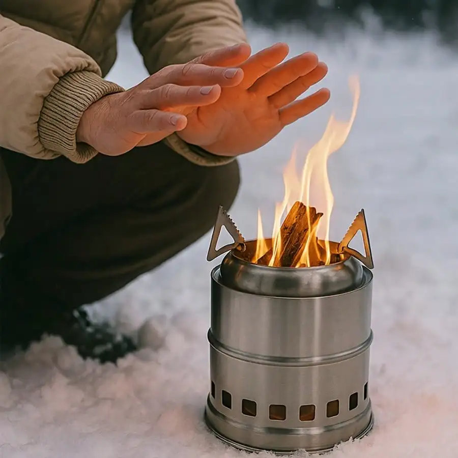 

Outdoor Mini Heating Camp Stove,Small,Stainless Steel, Wood Burning ,Hunting,Fishing, Suitable For winter,Easy To Assemble Use