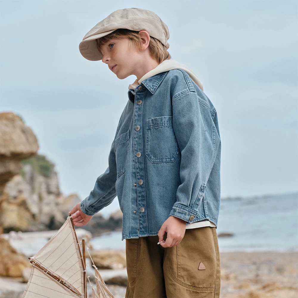 Dave Bella Boys Spring Autumn Hooded Coat for Children Casual Jeans Outerwear Kids Outdoor Brother Clothes DK1260018