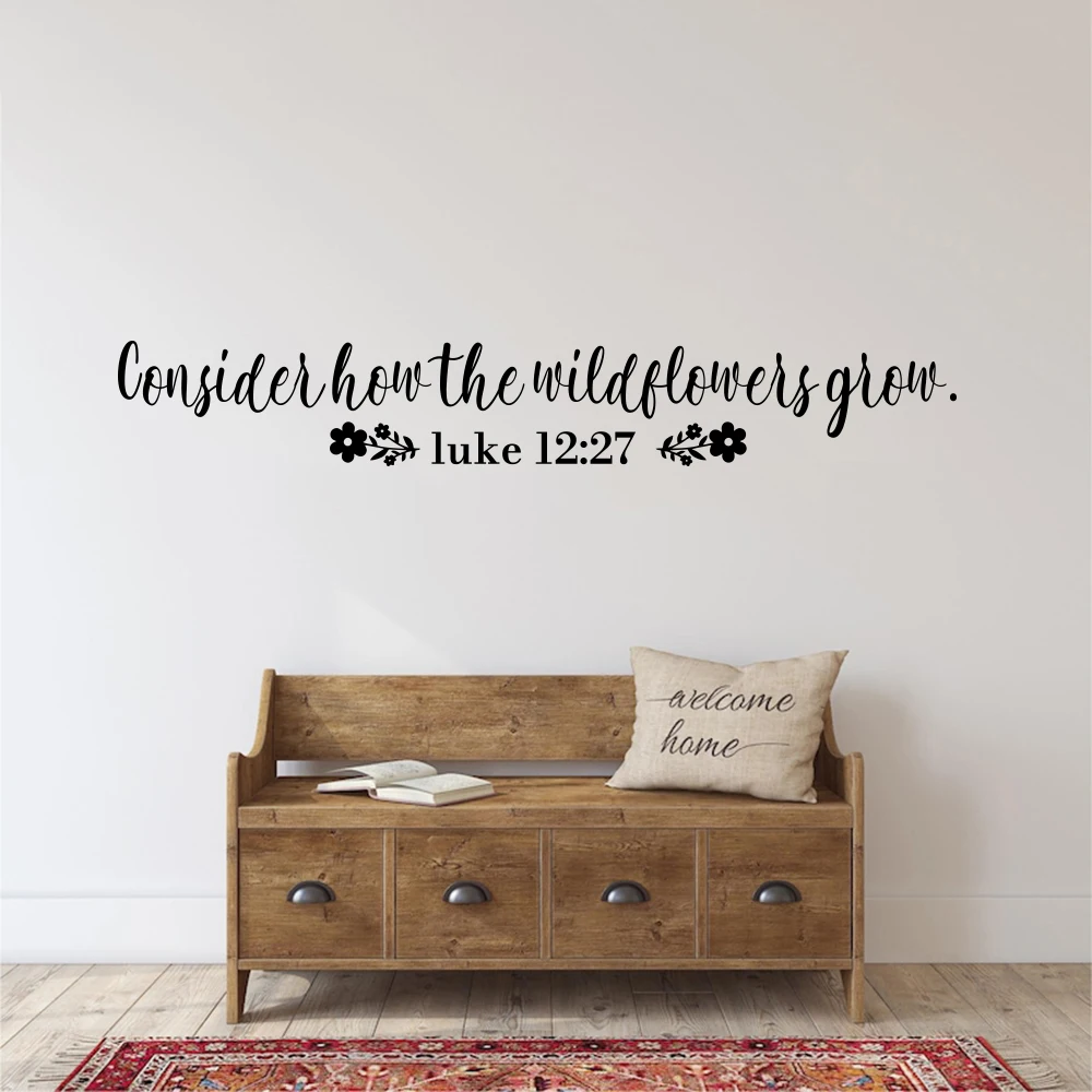 Bible Verse Luke 12：27 Christian Wall Sticker Bedroom Playroom Consider How The Wildflowers Grow Wall Decals Home Decor