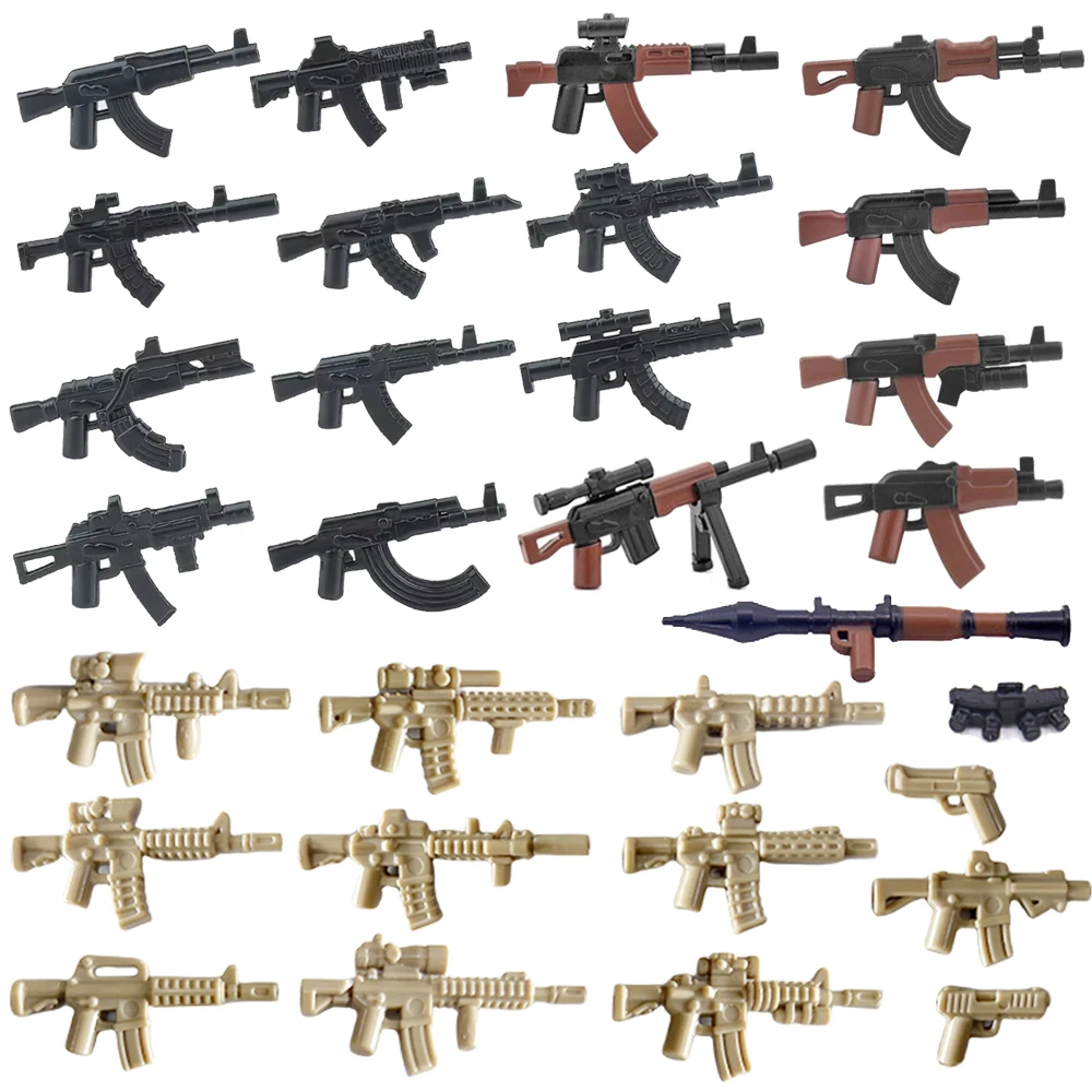 Military Soldiers Figures Weapons Building Blocks Accessories Two-color Guns Assault Sniper Rifles AK74 Rocket Launcher Toy Gift