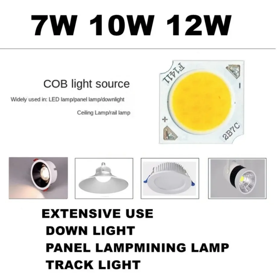 7W 10W 12W Cob Led Chip 11Mm Lichtgevende Oppervlak 3000K 4000K 6000K Led Lamp Kralen Spotlight Downlight Lamp Lichtbron