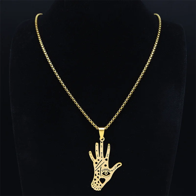 Witchcraft Divination Hand Stainless Steel Chain Necklaces Eyes Moon Star Heart Necklace Jewelry chaine acier inoxydable N7047