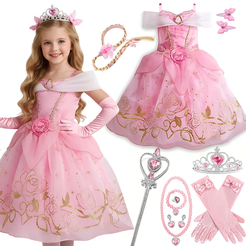 Kinder Aurora Prinzessin Rosa Spitzenkostüm Cosplay Kleid Mädchen Halloween Karneval Geburtstag Outfit Party Ballkleid