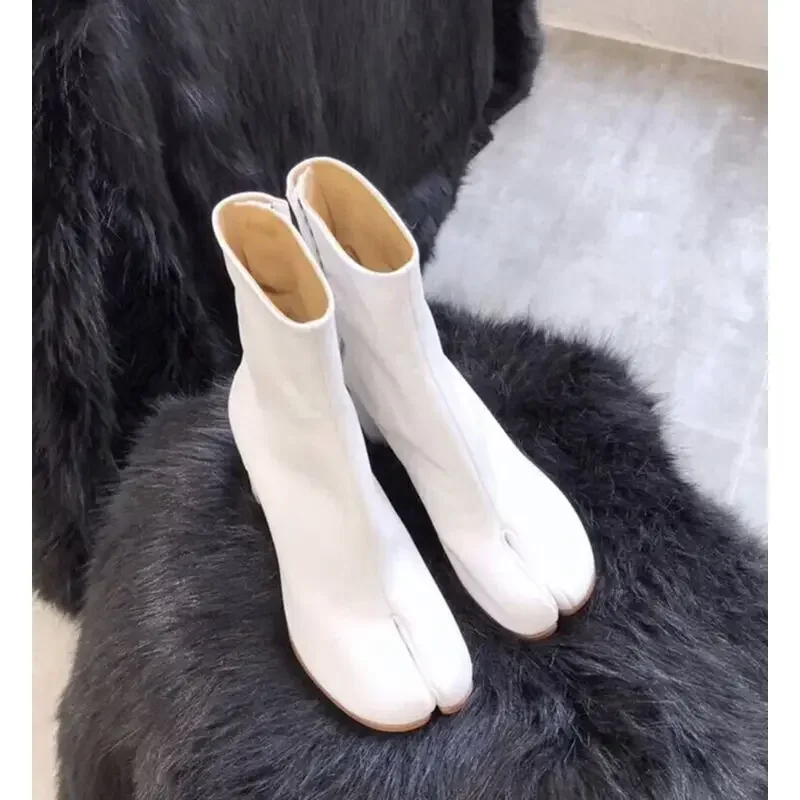 2024 Brand Design Tabi Boots Split Toe Chunky High Heel Women Boots Leather Zapatos Mujer Fashion Autumn Women Shoes Botas Mujer