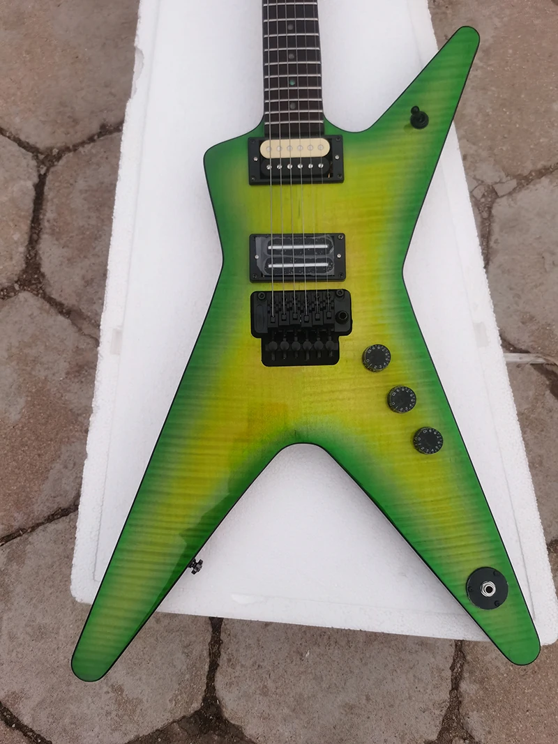 OEM electric guitar WA SHBURN D IME Flame Maple top, Floyd rose vibrato, green circle yellow, in stock，Fast delivery