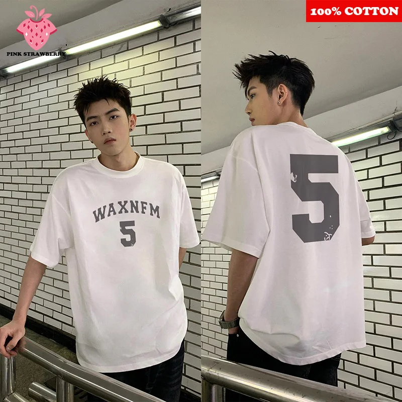 

American style Digital 5 Print T-shirt Men Summer 2025 New 100%Cotton Short sleeve Hiphop Street Sport Tee Y2k Top Male clothing