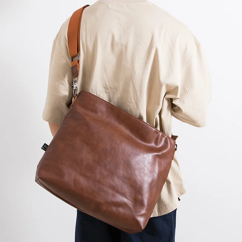 

Модная большая кожаная мужская сумка на одно плечо, повседневная универсальная сумка для бизнеса, пригородная сумка в стиле ретро, сумка через плечо