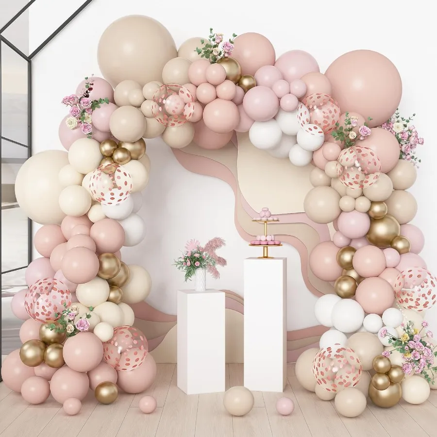 173 Stück Boho Dusty Pink Ballon Bogen Girlande Kit mit neutralem Baby Pink Elfenbein Weiß Sand Nude Rose Gold Konfetti Ballons für Gi