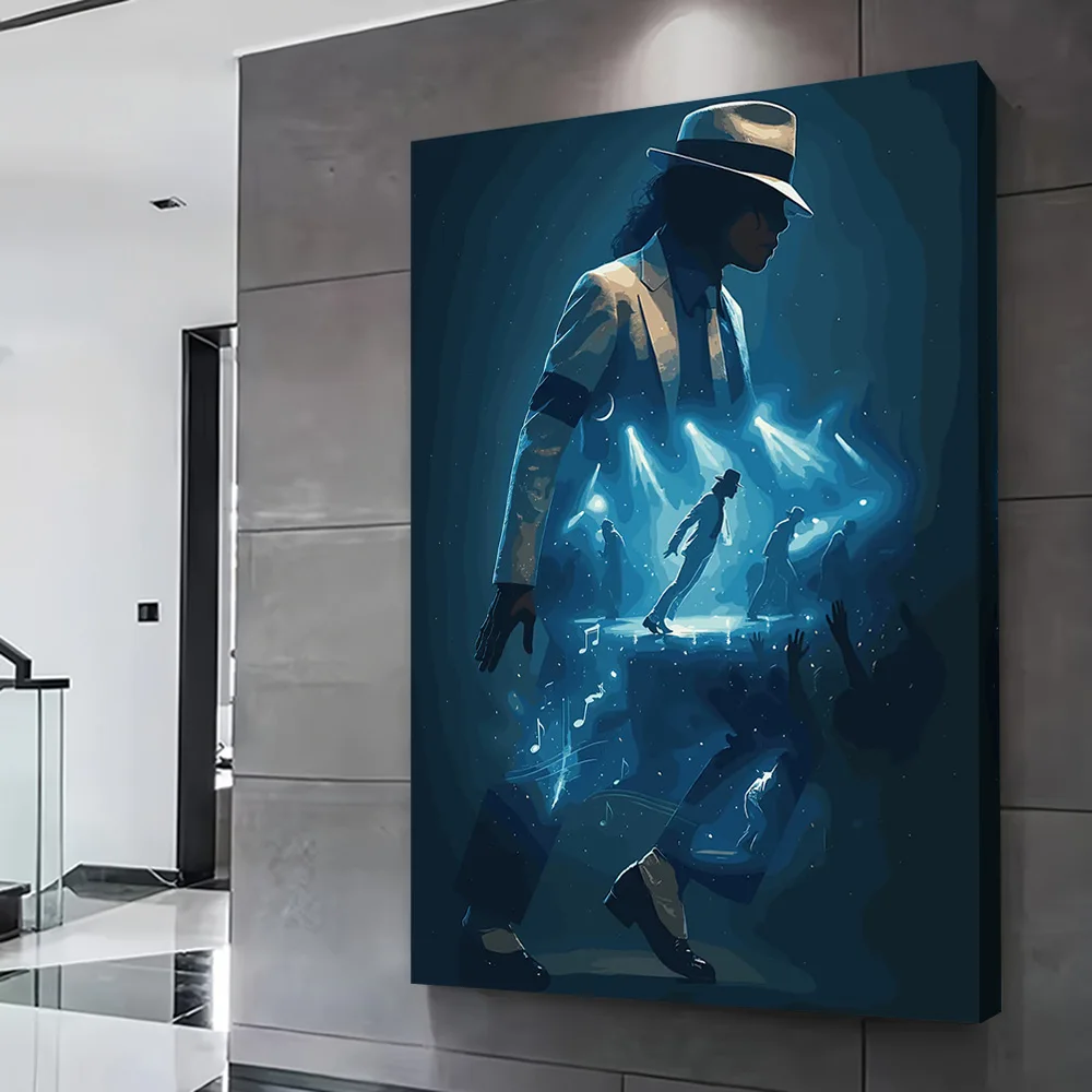 Michael Jackson in Blue Spotlight Poster Customizable Printed Canvas Painting Wall Art Gift for Decoration Living Room Wand Deko