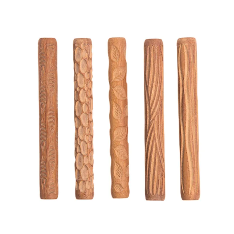 New Wooden Texture Rolling Pin Ceramic Pottery Art Embossed Rod Flower Pattern Mud Roll Roll Reliefs DIY Clay Craft Tool