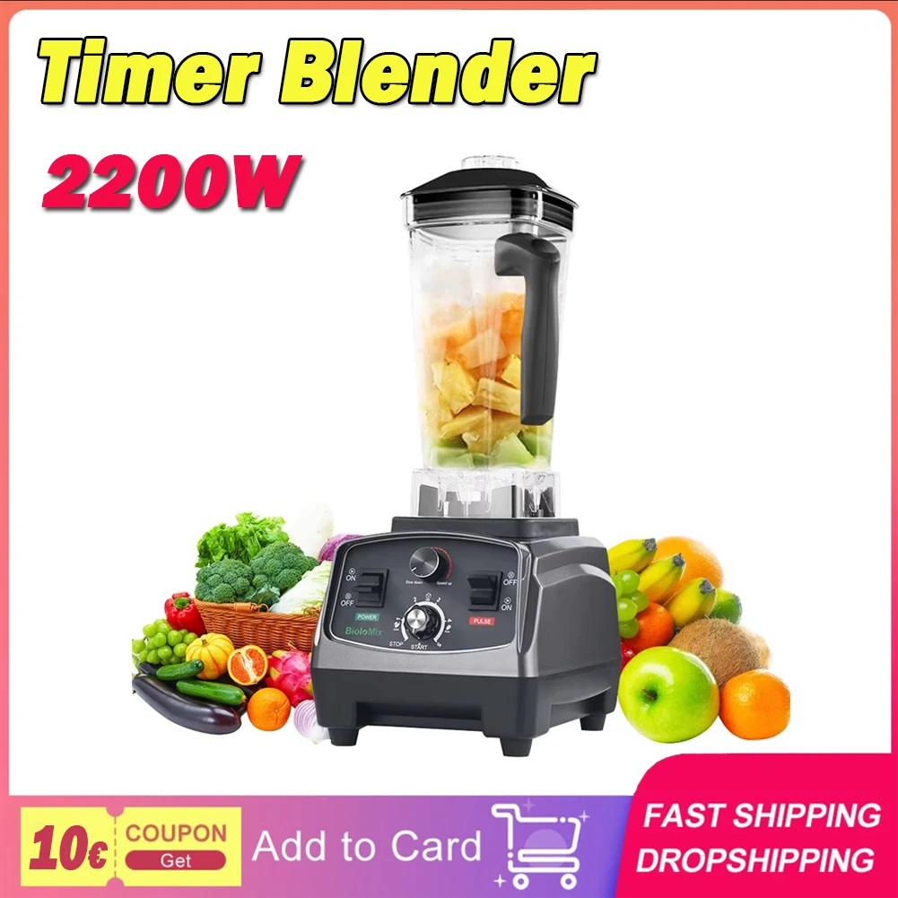 BioloMix T5200 3HP 2200W Timer Blender, Fruit Food Mixer Juicer, 2L Capacity, BPA Free