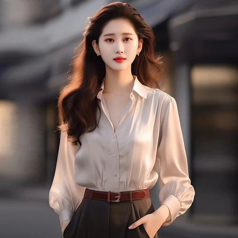 New Fashion Long Sleeve Women Shirt Office Lady Turn Down Collar Chiffon Shirt Blouse Women Tops Blusas Mujer De Moda 2024 H615