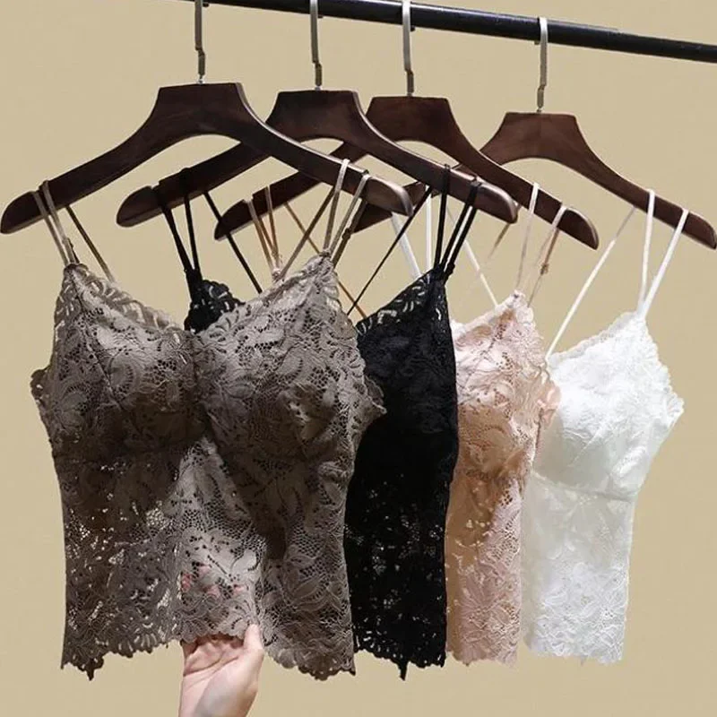 New Woman\'s Lace Bras Top Comfortable Bralette Solid Color Sexy Underwear Vest Female Hollow Out Wireless Lingerie Seamless Bra